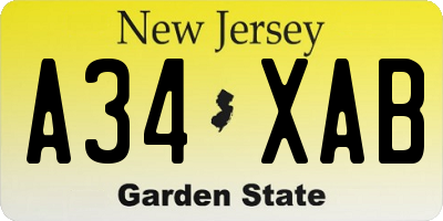 NJ license plate A34XAB