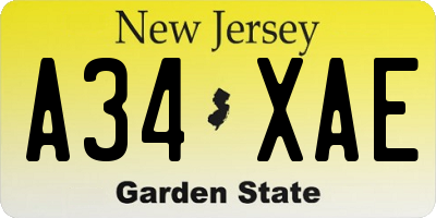 NJ license plate A34XAE
