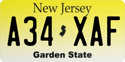 NJ license plate A34XAF