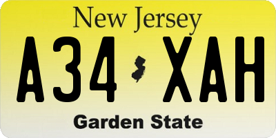 NJ license plate A34XAH