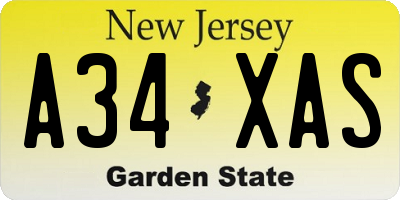 NJ license plate A34XAS