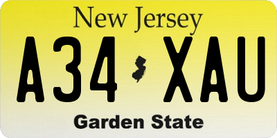 NJ license plate A34XAU