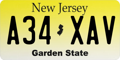 NJ license plate A34XAV
