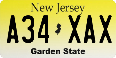 NJ license plate A34XAX