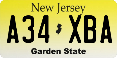 NJ license plate A34XBA