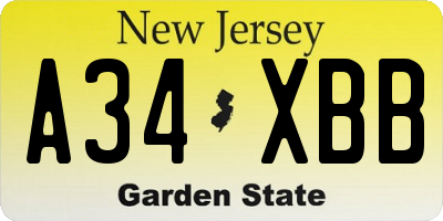 NJ license plate A34XBB