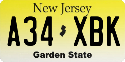NJ license plate A34XBK