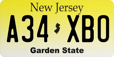 NJ license plate A34XBO