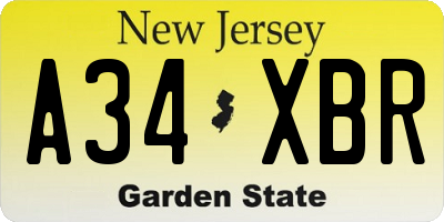 NJ license plate A34XBR