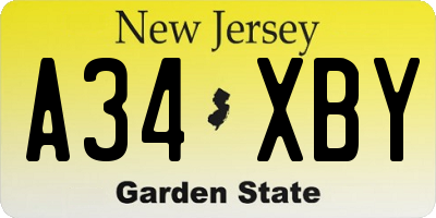 NJ license plate A34XBY