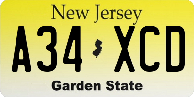 NJ license plate A34XCD