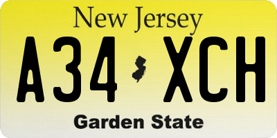 NJ license plate A34XCH