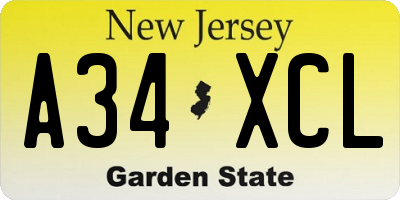 NJ license plate A34XCL
