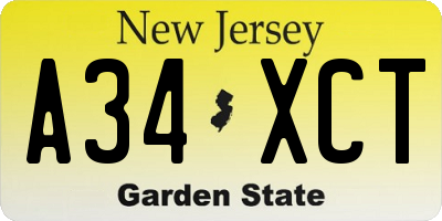 NJ license plate A34XCT