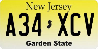 NJ license plate A34XCV