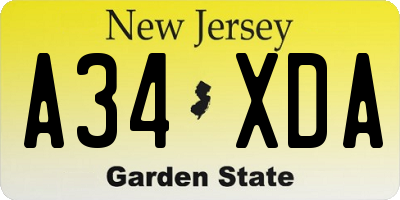 NJ license plate A34XDA