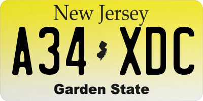 NJ license plate A34XDC