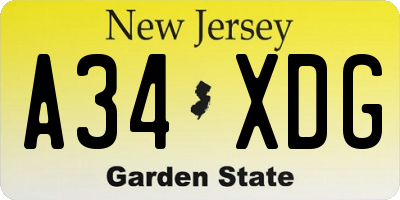 NJ license plate A34XDG