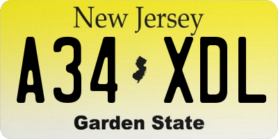 NJ license plate A34XDL