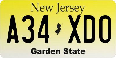 NJ license plate A34XDO