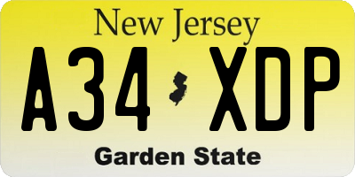 NJ license plate A34XDP