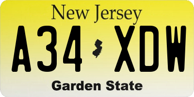 NJ license plate A34XDW