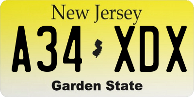 NJ license plate A34XDX