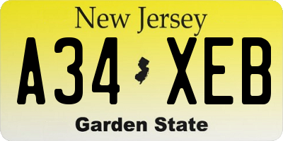 NJ license plate A34XEB