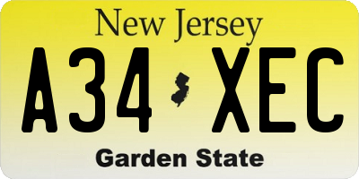 NJ license plate A34XEC