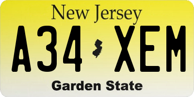 NJ license plate A34XEM