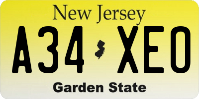 NJ license plate A34XEO