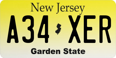 NJ license plate A34XER