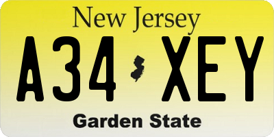 NJ license plate A34XEY