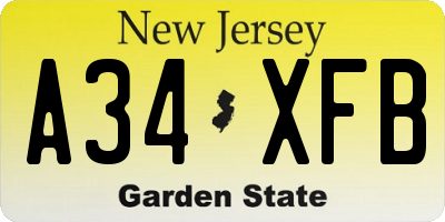 NJ license plate A34XFB