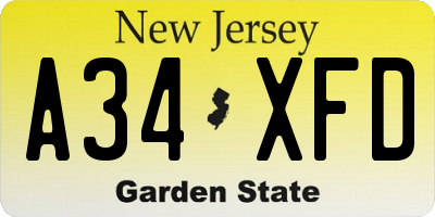 NJ license plate A34XFD