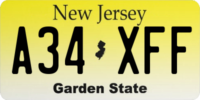 NJ license plate A34XFF