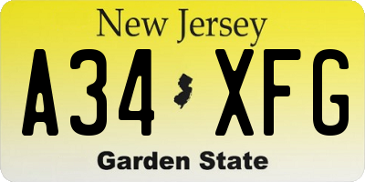 NJ license plate A34XFG