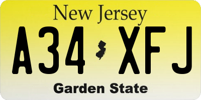 NJ license plate A34XFJ