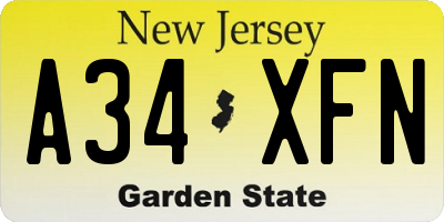 NJ license plate A34XFN