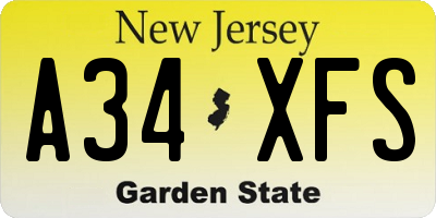 NJ license plate A34XFS