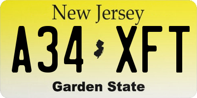 NJ license plate A34XFT