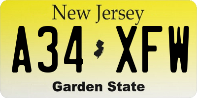 NJ license plate A34XFW