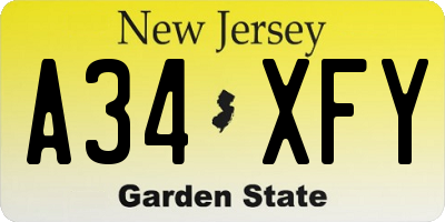 NJ license plate A34XFY