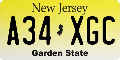 NJ license plate A34XGC