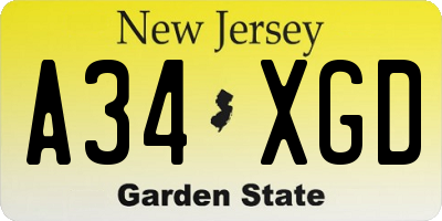 NJ license plate A34XGD