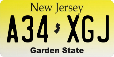 NJ license plate A34XGJ