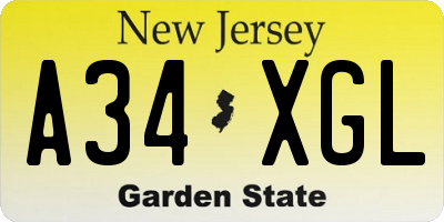 NJ license plate A34XGL