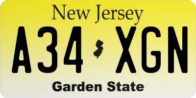 NJ license plate A34XGN