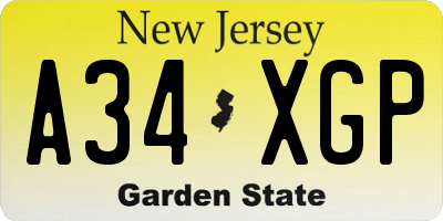 NJ license plate A34XGP