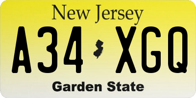 NJ license plate A34XGQ